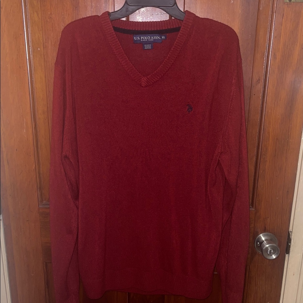 U.S. Polo Assn. Men's V-Neck Sweater in Rich Red